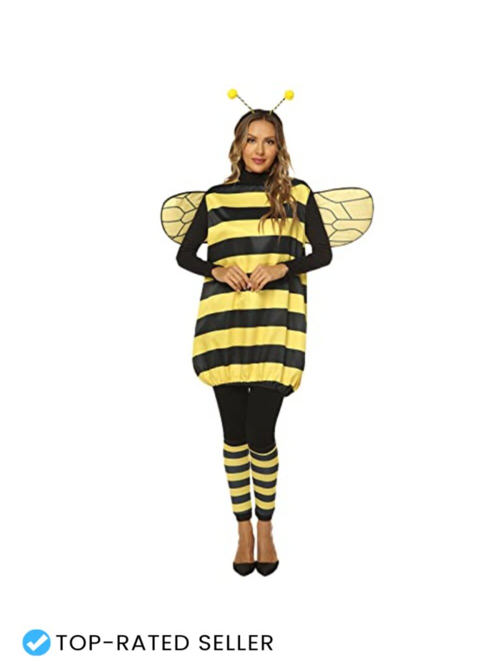 Bumble Bee Halloween Costume Dress Wings Headband Leg Sleeves Adult Women
